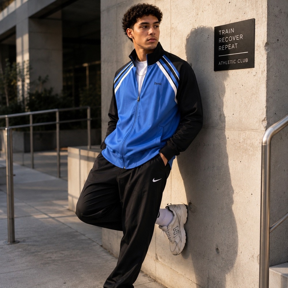 Etonic Men's Large Blue Full Zip Track Jacket Athletic Retro Y2K Stripe